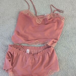 Women's Lace Trim Sleepwear Set in Pink